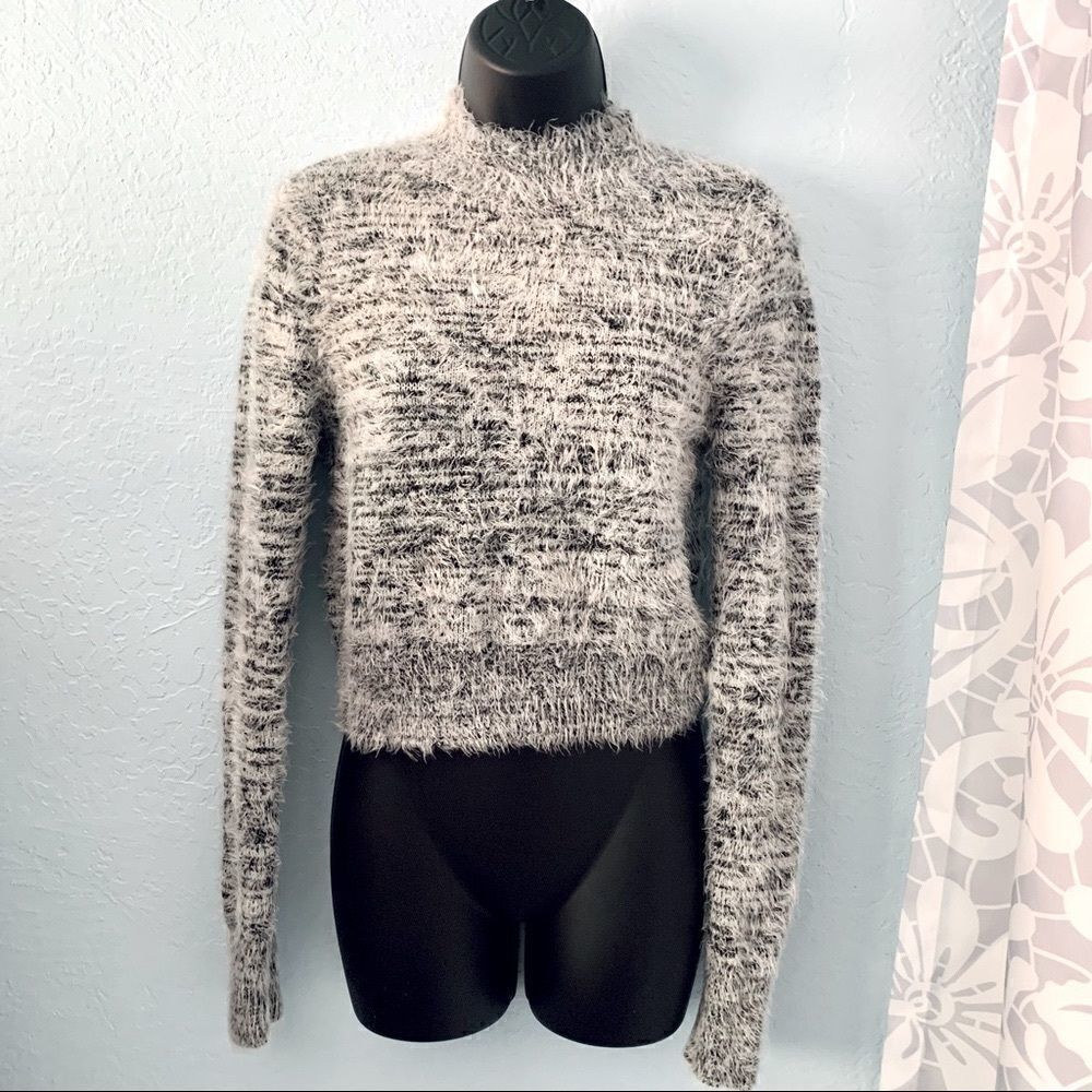 Express Mock Neck Fuzzy Cropped Sweater Size XS